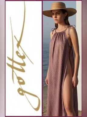 NWT Gottex Luma Retro Pink Cover-Up Dress/Skirt Tie Shoulder Slit Resort  
L/XL